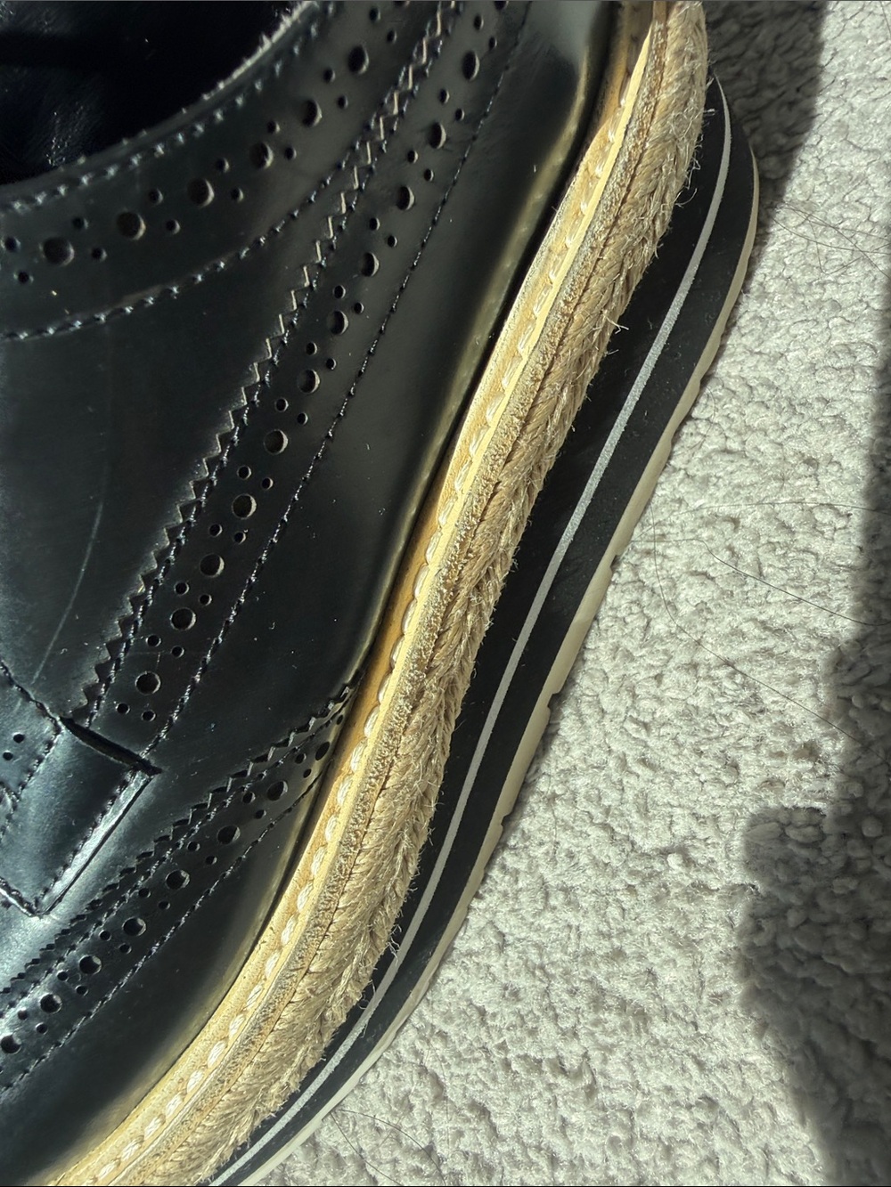 Prada Black Leather Brogues with Natural Tan Platform Sole - Picture 11 of 16